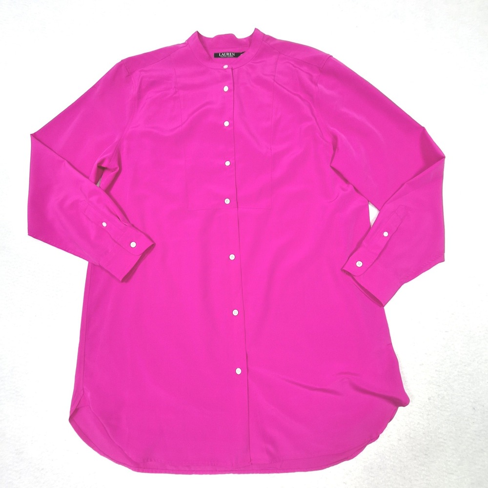 Lauren Ralph Lauren Tunic Blouse Womens XL Pink Button Front Longline Preppy